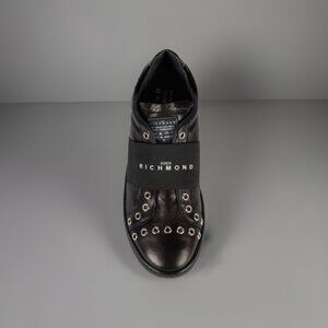 John Richmond Men’s Black Grommet Slip-On Sneakers, Size 9, Designer Casual